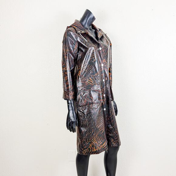 GANNI Women's Tiger Print Brown Raincoat $295 - Picture 11 of 13